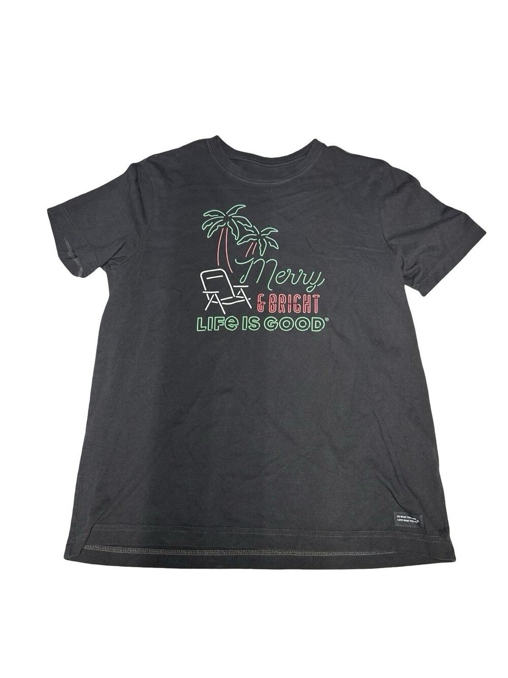 Life Is Good Merry & Bright Graphic Short Sleeve T Shirt Men’s Medium Gray